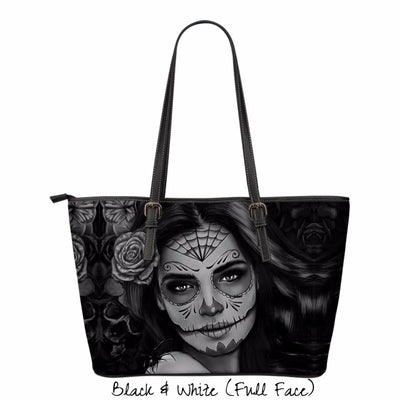 Calavera Girl Faux Leather Tote Bag in Black & White