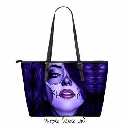 Calavera Girl Faux Leather Tote Bag in Purple