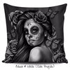 Calavera Girl Throw Pillow Cushion Cover in Black & White