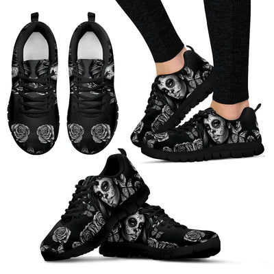 Day of the Dead Calavera Girl Sneakers in Monochrome Black and White