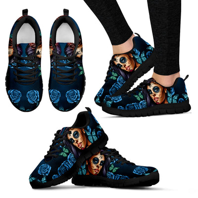 Day of the Dead Calavera Girl Sneakers in Turquoise Blue