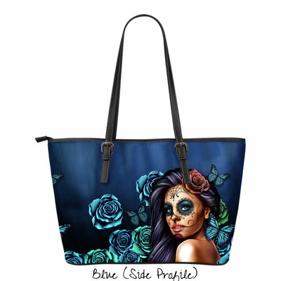 Calavera Girl Faux Leather Tote Bag in Blue