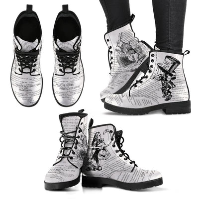 Alice in Wonderland John Tenniel Literary Style Bookish Eco-Leather Boots in White