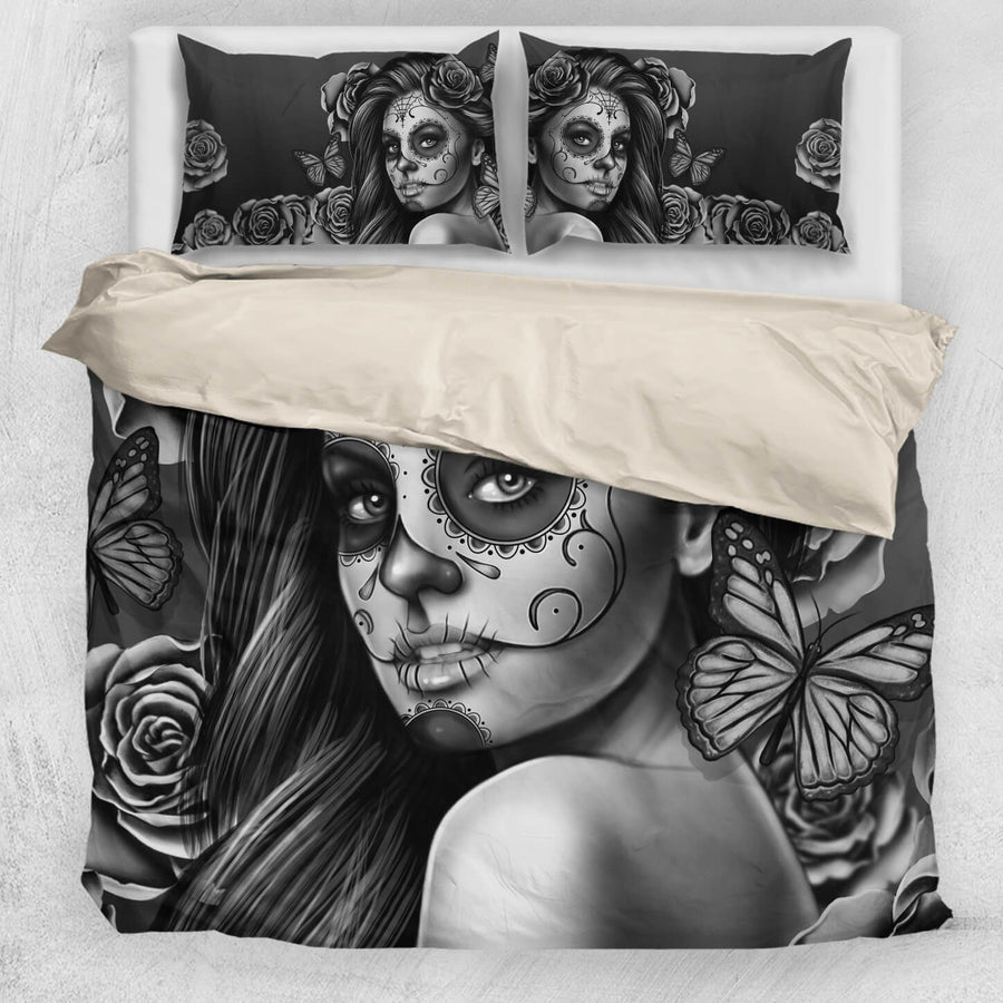 'Day of the Dead' Calavera Girl Bedding Set in Violet/Purple