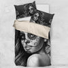 'Day of the Dead' Calavera Girl Bedding Set in Black and White