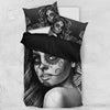 'Day of the Dead' Calavera Girl Bedding Set in Black and White
