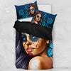 'Day of the Dead' Calavera Girl Bedding Set in Turquoise/Blue