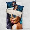'Day of the Dead' Calavera Girl Bedding Set in Turquoise/Blue