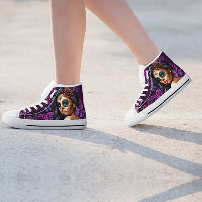 'Day of the Dead' Calavera Sugar Skull Girl High-Top Canvas Shoes for Women