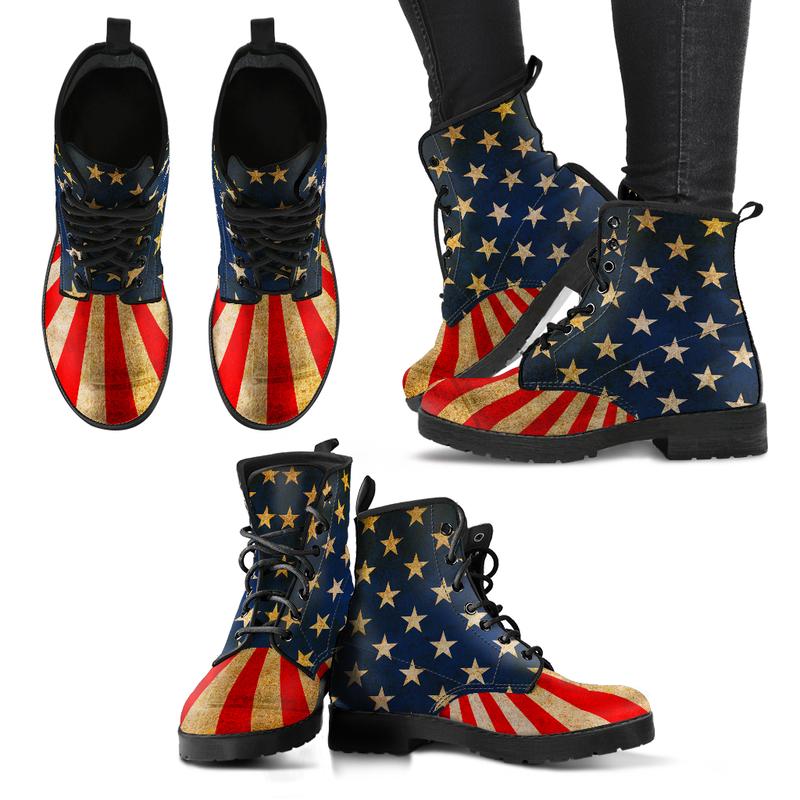 Patriotic Rustic American Flag Eco-Leather Boots for Women