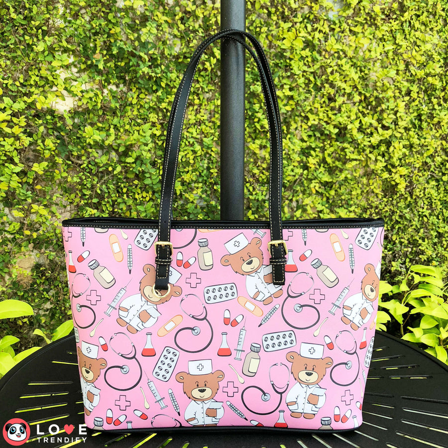 Nurse Eco-Leather Utility Tote Bag (Large) - Pink
