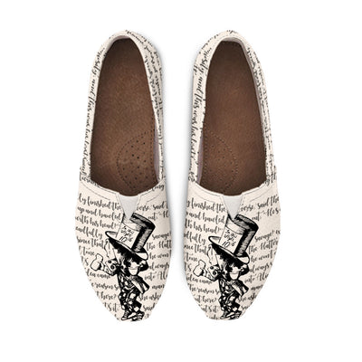 Alice in Wonderland Mad Hatter Casual Bookish Shoes for Women (Linen White and Black)